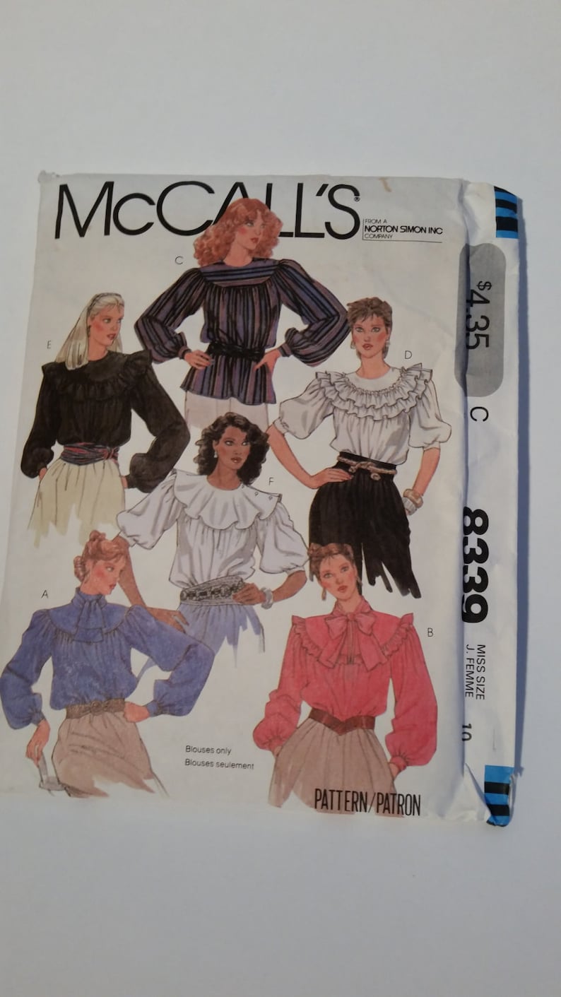 Vintage 1982 McCall's 8339 sewing pattern misses' blouse in size 10 image 1