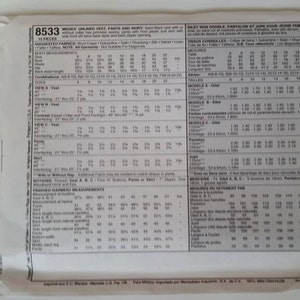 Mccall's Select-a-size Sewing Pattern 8533 Misses' Unlined Vest, Pants ...