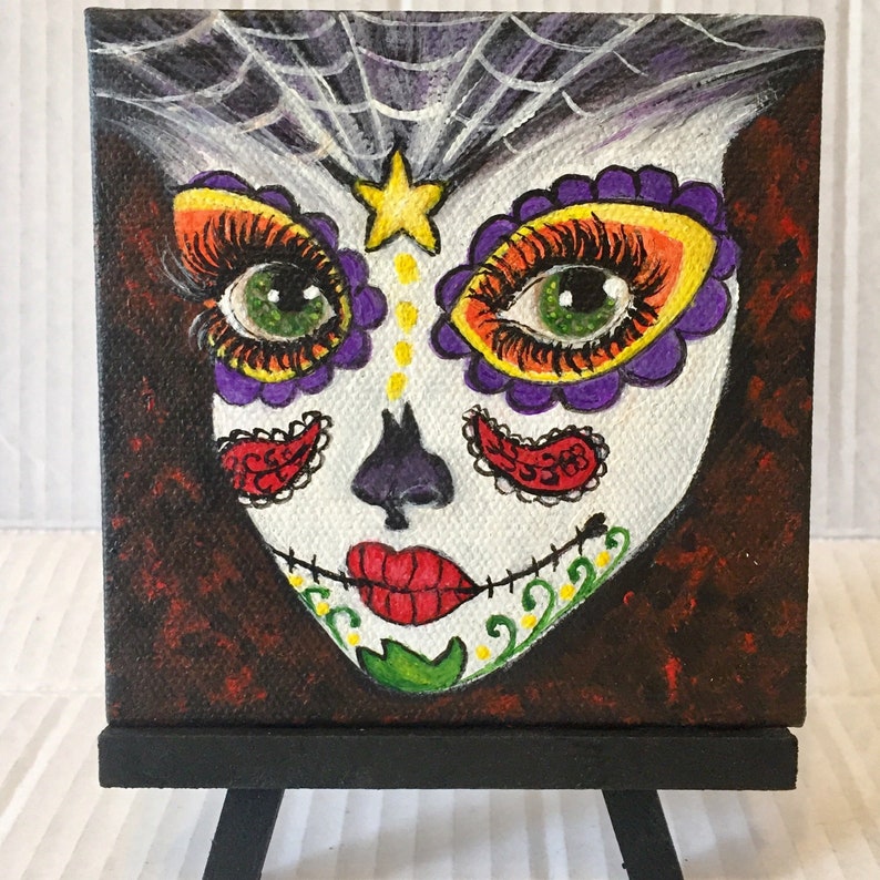 Sugar Skull Art Day Of The Dead Mini Painting Dia De Los Image 0