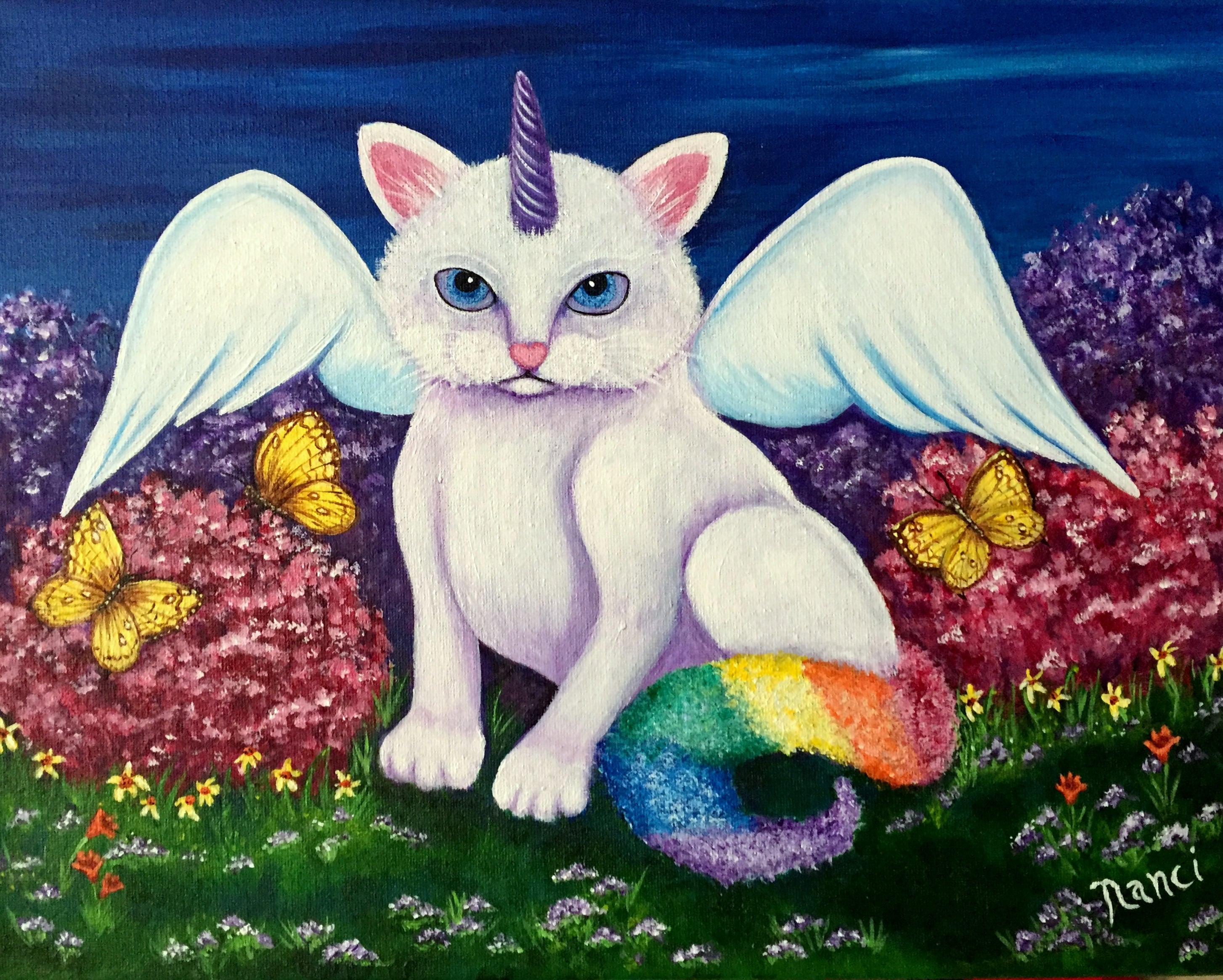 Cat Art Fantasy White Cat Alicorn Angel Wings Etsy