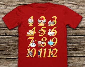 12 Days of Christmas T-Shirt: Hand-Drawn Carol Holiday Tee