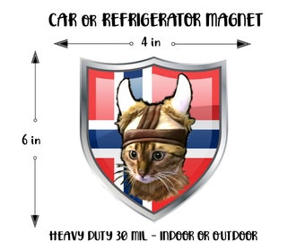 Viking Kitty Norwegian Flag Refrigerator Magnet, Funny Magnets Gift for Cat Lovers, Country Pride Norwegian Gifts Viking Cat Magnet