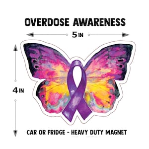 Overdose Awareness Butterfly Purple Ribbon Car Magnet