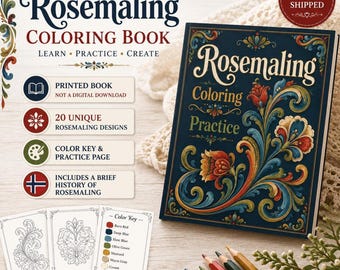 Softcover Book, Rosemaling Folk Art Coloring with 20 Designs