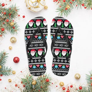 Christmas Flip Flops, Rubber Sole with Black Y-Straps