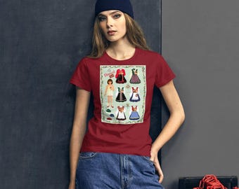 Camiseta de juguete de papel, estampado del traje tradicional noruego Bunad, punto jersey 100% algodón.