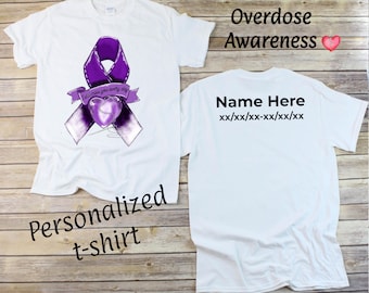 T-shirt unisexe personnalisé de ruban violet de sensibilisation aux surdoses