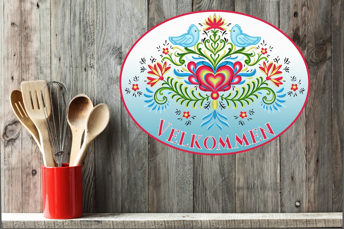Printable Velkommen Rosemaling Kitchen Welcome Sign | Etsy