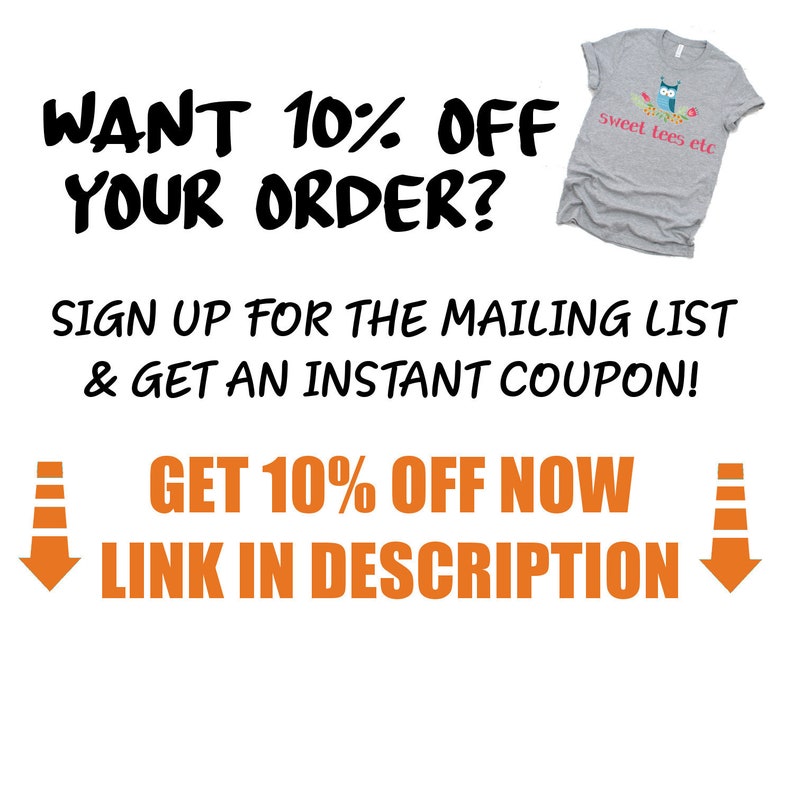 May include: A graphic with orange traffic cones and arrows pointing down. The text reads "WANT 10% OFF YOUR ORDER? SIGN UP FOR THE MAILING LIST & GET AN INSTANT COUPON! GET 10% OFF NOW LINK IN DESCRIPTION"