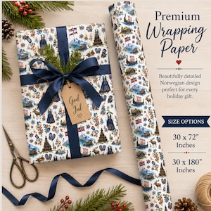 Norwegian Gift Wrap, Nordic Wrapping Paper in 30 x 72 or 30 x 180 Inches