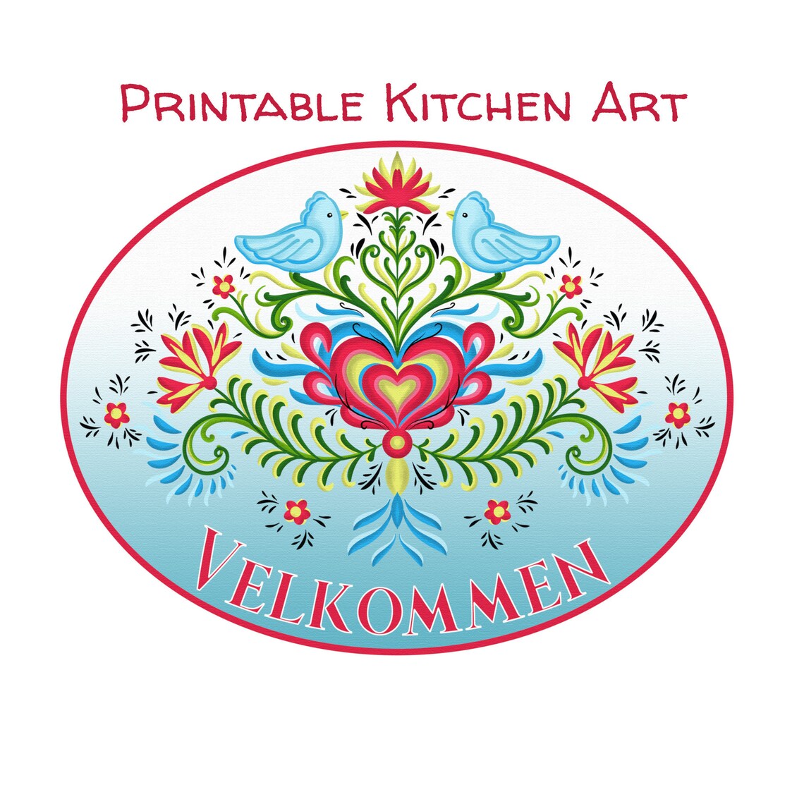 Printable Velkommen Rosemaling Kitchen Welcome Sign | Etsy