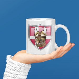 Viking Cat Dänemark Tasse | Katzen-Tasse | Tasse mit dänischer Flagge