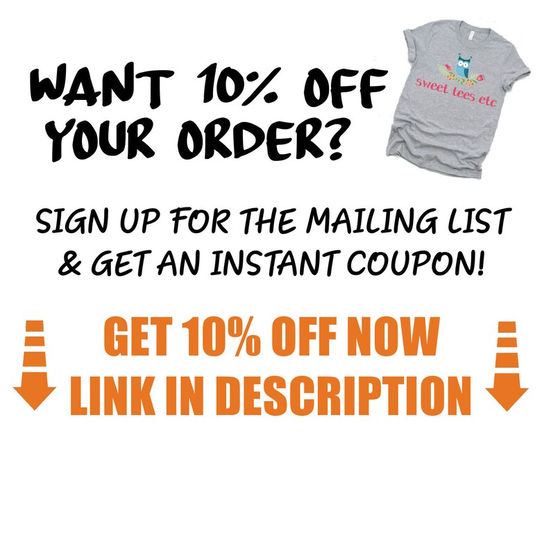 May include: A graphic with orange traffic cones pointing down to text that reads "WANT 10% OFF YOUR ORDER? SIGN UP FOR THE MAILING LIST & GET AN INSTANT COUPON! GET 10% OFF NOW LINK IN DESCRIPTION"