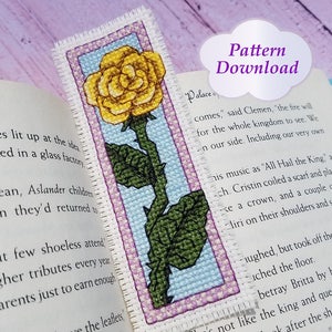 Yellow Rose Cross-Stitch Bookmark Pattern PDF Download image 1