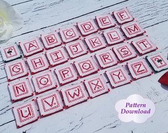 Candy Cane Alphabet and Candy Cane Icons Cross-Stitch Pattern - PDF Download
