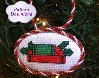 Books and Holly Christmas Ornament Cross-Stitch Pattern  - PDF Download