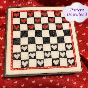 Heart Checkers Cross-Stitch Pattern PDF Download image 1