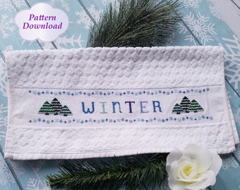 Winter Hand Towel Cross-Stitch Pattern - PDF Download