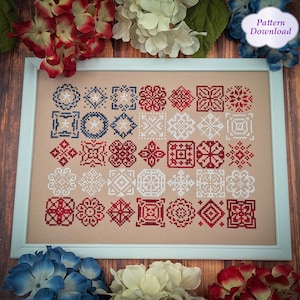 American Flag Motif Sampler Cross-Stitch Pattern - PDF Download - Xstitch Pattern Digital Download
