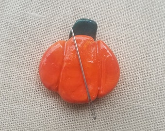 Pumpkin 1 Handmade Polymer Clay Needle Minder / Fridge Magnet