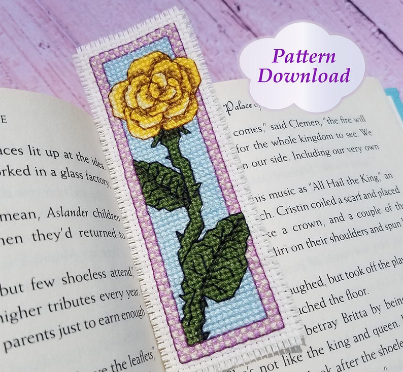 Yellow Rose Cross-Stitch Bookmark Pattern PDF Download image 1