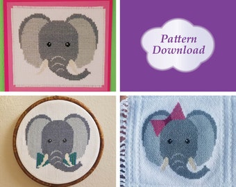 Elephant Faces Cross-Stitch Patterns - PDF Download