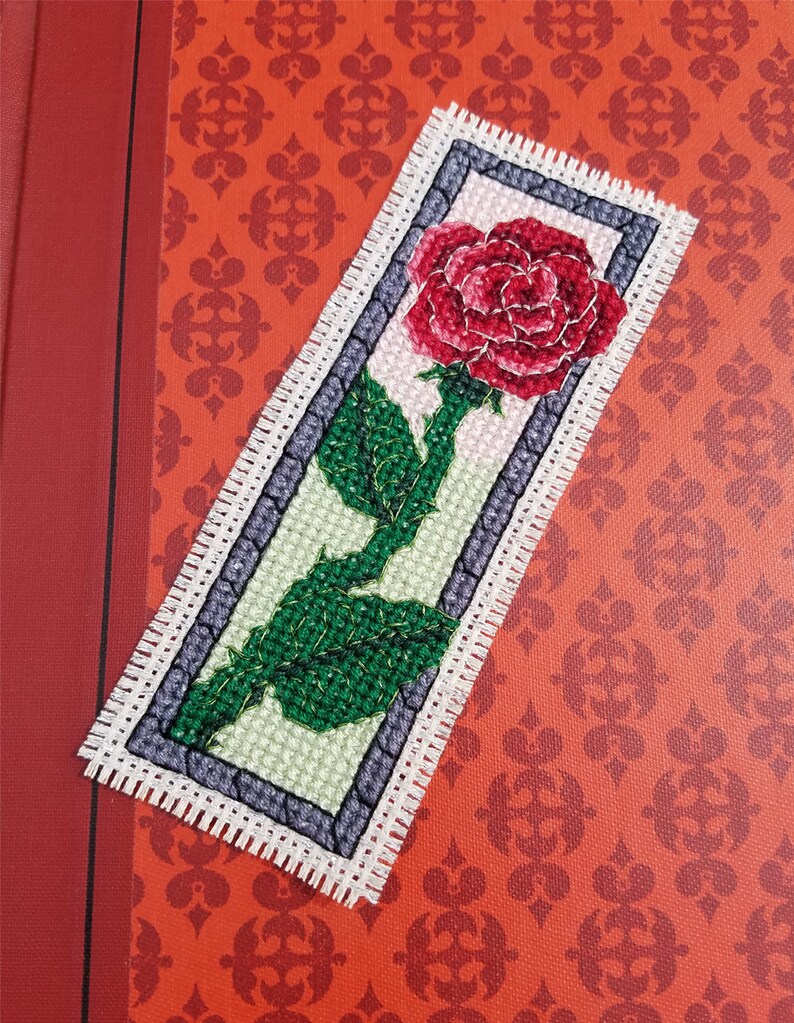 Enchanted Red Rose Crossstitch Bookmark Pattern With Etsy UK