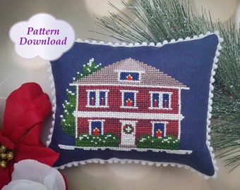 クリスマスハウスのクロスステッチパターン、ホリデーコテージの刺繍