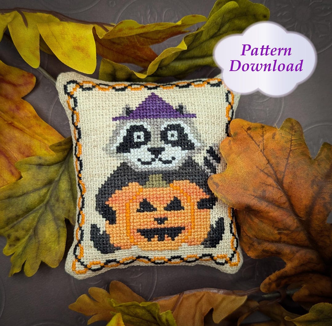 Halloween Bandit Cross-stitch Pattern - PDF Download - Raccoon With ...