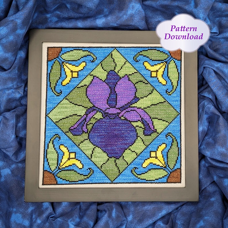 Stained Glass Purple Iris Cross-stitch Pattern PDF Download Spring ...