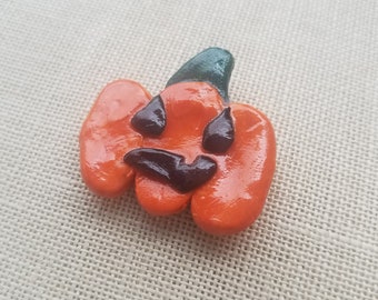 Jack-O-Lantern Handmade Polymer Clay Needle Minder / Fridge Magnet
