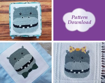 Hippo Faces Cross-Stitch Patterns - PDF Download