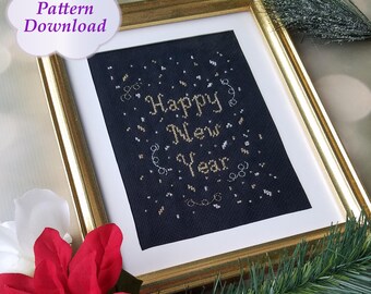 Happy New Year Cross-Stitch Pattern - PDF Download