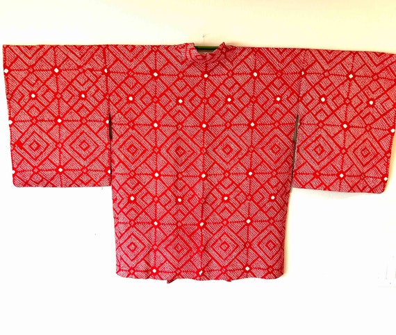 Vintage haori, beautiful red silk, full shibori - image 2