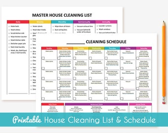 Printable Cleaning Schedule & Master House Cleaning List Package