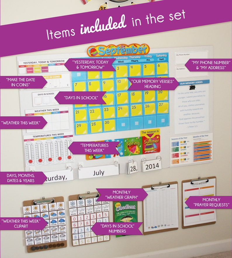 Printable Homeschool Calendar Wall Set Etsy