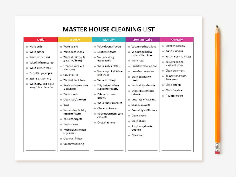 Printable Cleaning Schedule & Master House Cleaning List Package image 3