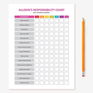 Printable Kid's Chore Chart Editable Child Responsibility Chart, Behavior Chart, Reward Chart, Job Chart, Tasks Chart for Children, DIY image 1