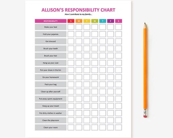 Printable Kid's Chore Chart - Editable; Child Responsibility Chart, Behavior Chart, Reward Chart, Job Chart, Tasks Chart for Children, DIY
