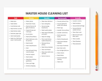 Printable Master House Cleaning List