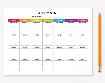 Printable Kids Weekly Meal Planner Fillable Kids Weekly Menu - Etsy