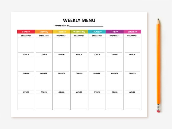 printable weekly menu planner etsy weekly food planner printable