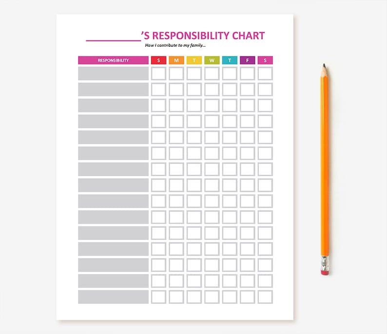 Printable Kid's Chore Chart Editable Child Responsibility Chart, Behavior Chart, Reward Chart, Job Chart, Tasks Chart for Children, DIY image 3