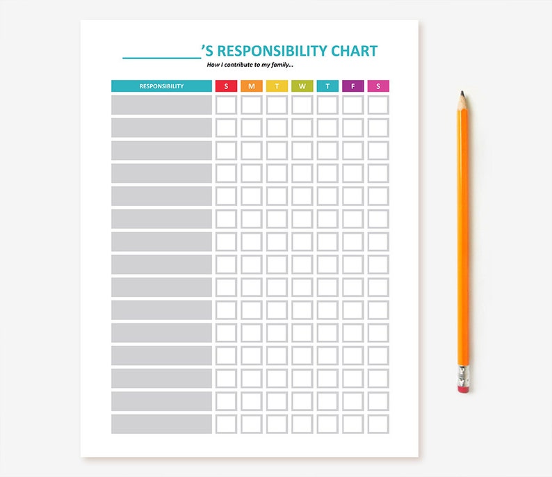 Printable Kid's Chore Chart Editable Child Responsibility Chart, Behavior Chart, Reward Chart, Job Chart, Tasks Chart for Children, DIY image 2