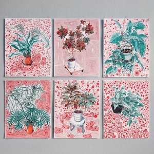 Six Echoes (House Plants Riso Art Prints - 8x10 Risograph Plants Art Prints - Plants Drawing Art)