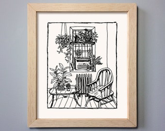 Quarantine Aesthetics (Riso Plants Print - House Plants Art Print - Plants Drawing - Risograph Print)