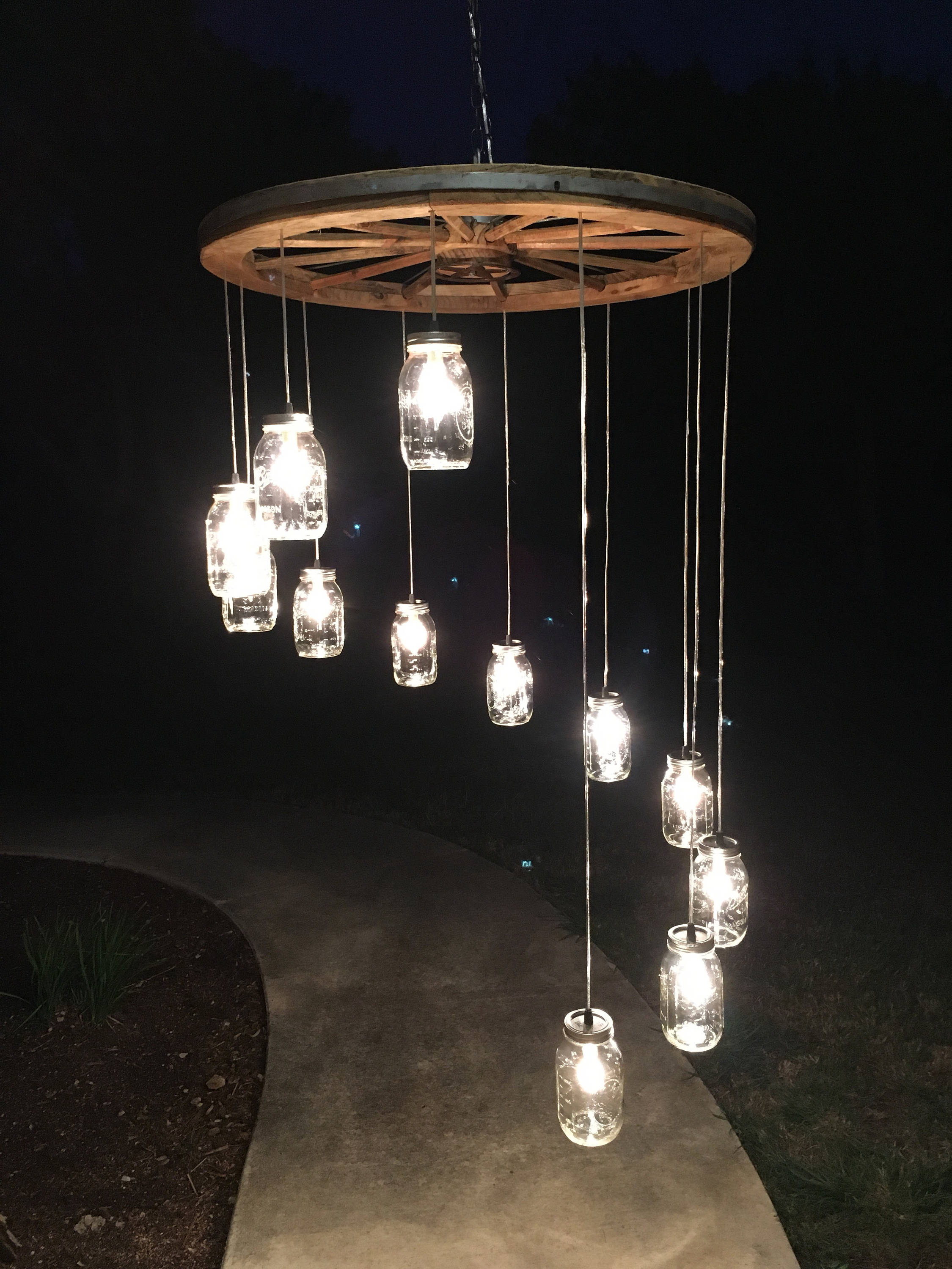 Spiral Wagon Wheel Mason Jar Chandelier large Etsy