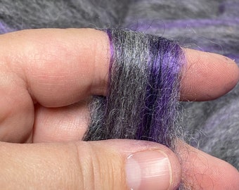 Silver Grey Alpaca with Black and Purple Bamboo - Roving