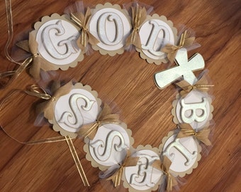 God Bless Banner, Baptism Banner, Confirmation Banner, First Communion Banner, Christening Banner