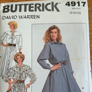 Butterick 4917 Size 8-12 Vintage 1980s womens button up dress sewing pattern